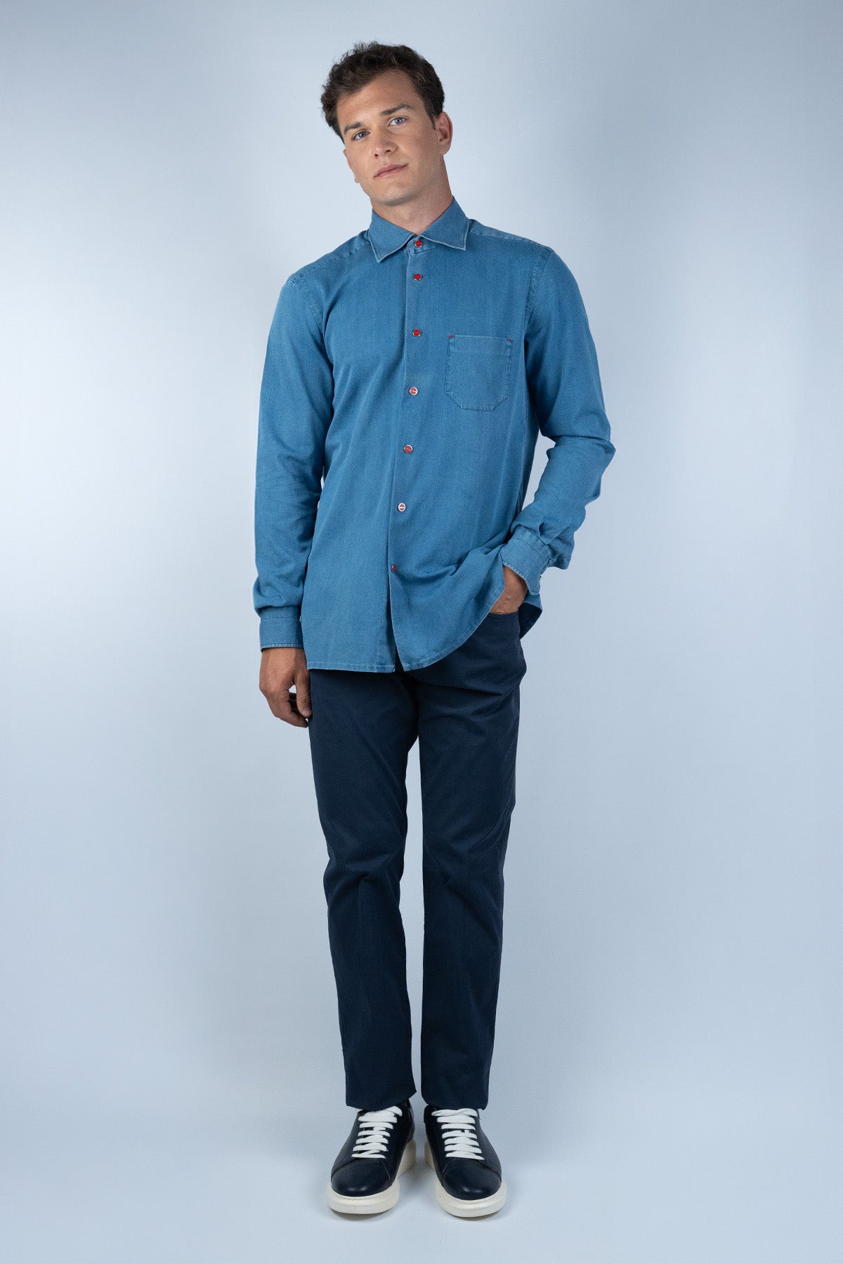 Kiton Mavi Kot Gömlek