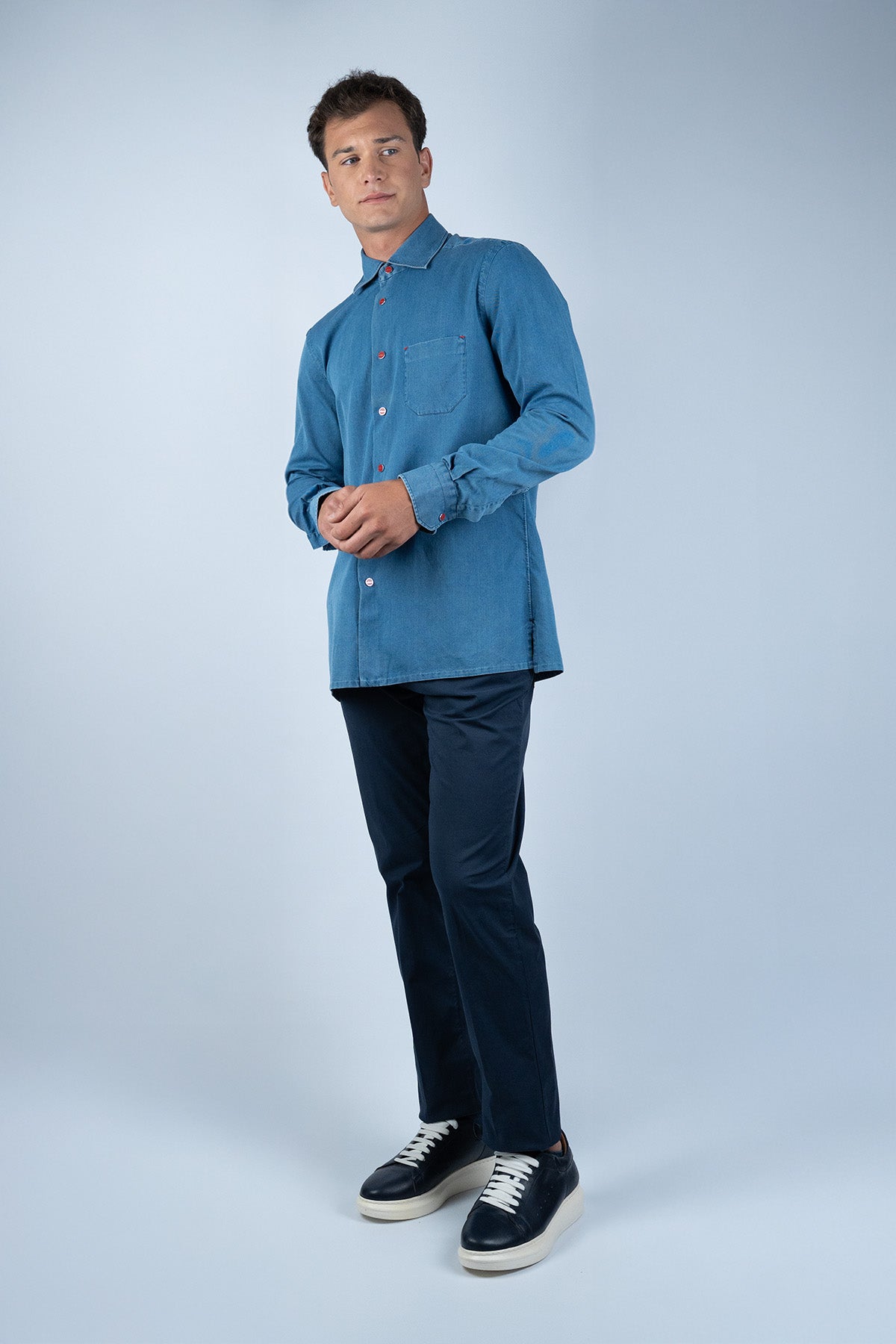 Kiton Mavi Kot Gömlek