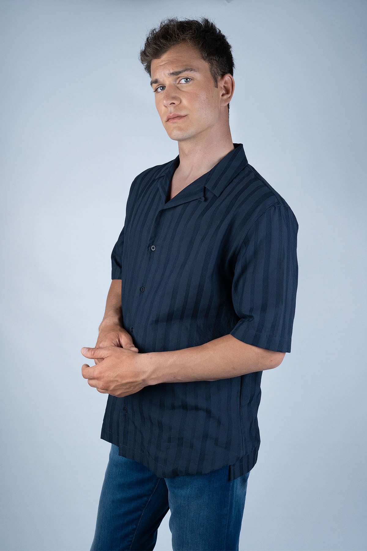 Sunspel Lacivert Pamuk Gömlek