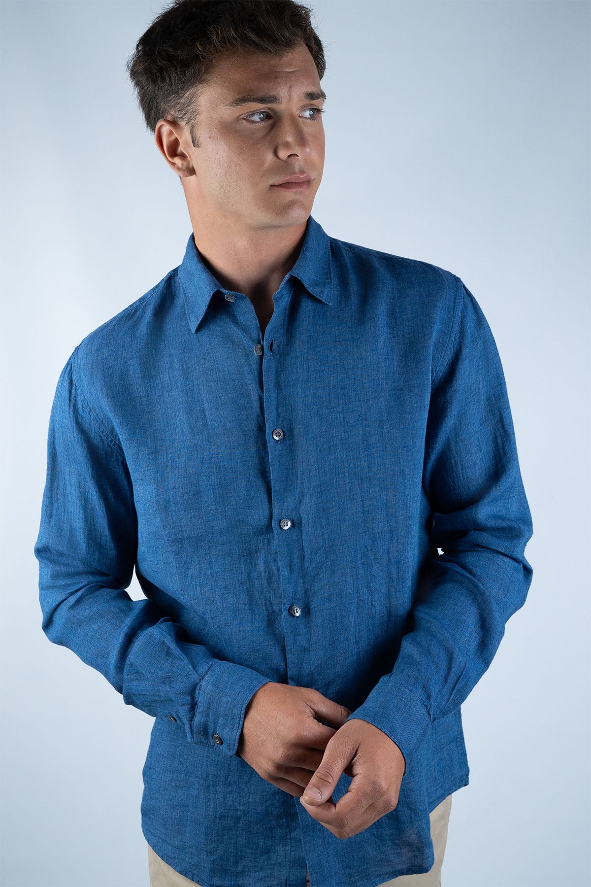 Sunspel Mavi Keten Gömlek