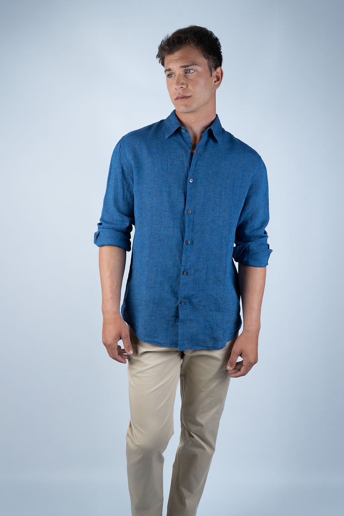 Sunspel Mavi Keten Gömlek