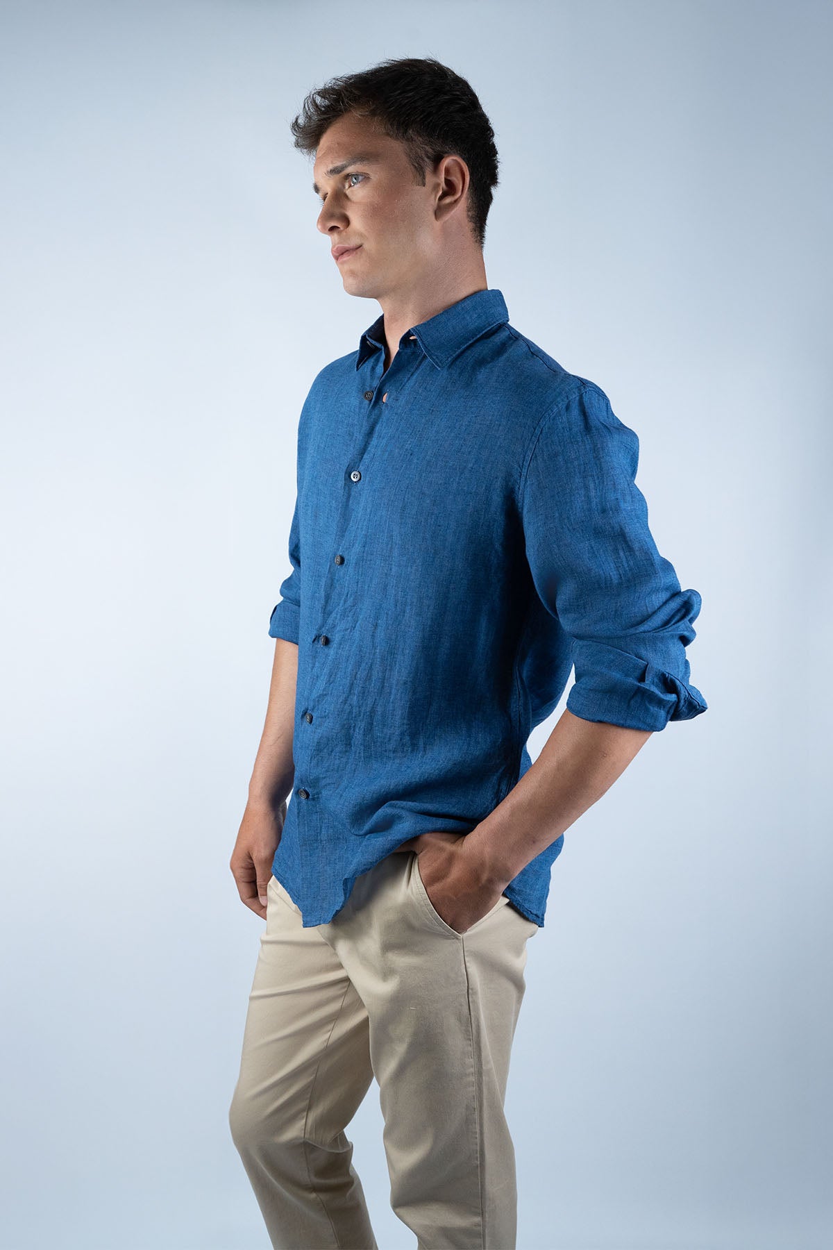 Sunspel Mavi Keten Gömlek