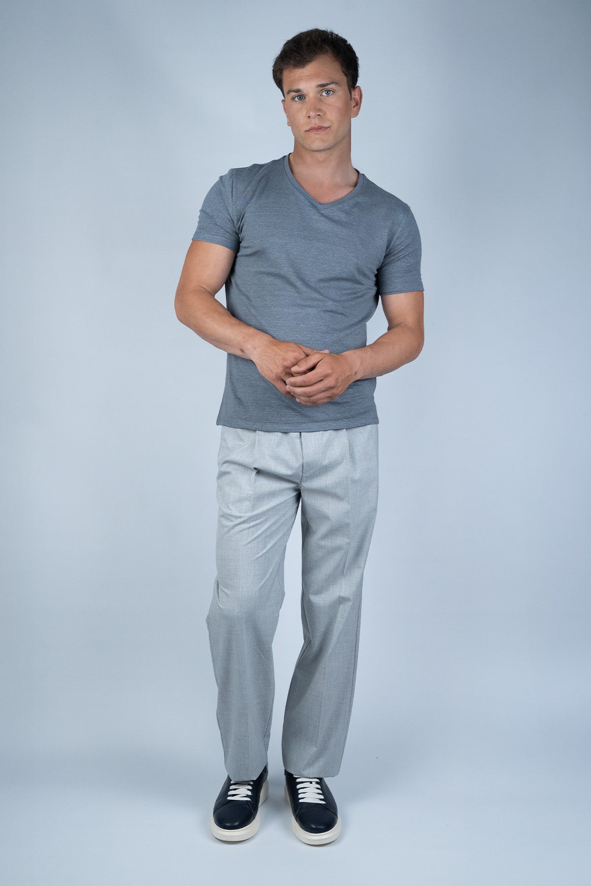 Kiefermann Gri Keten T-shirt