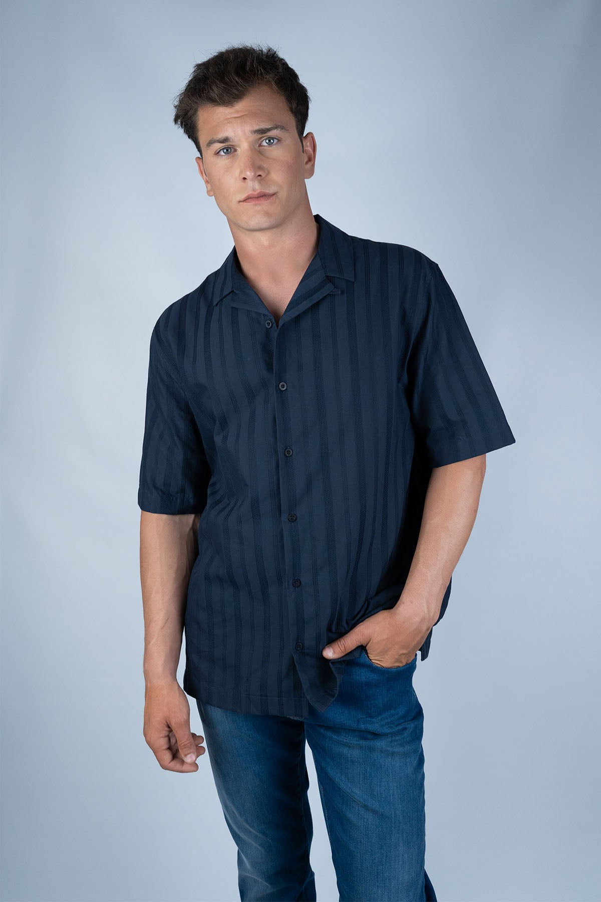 Sunspel Lacivert Pamuk Gömlek