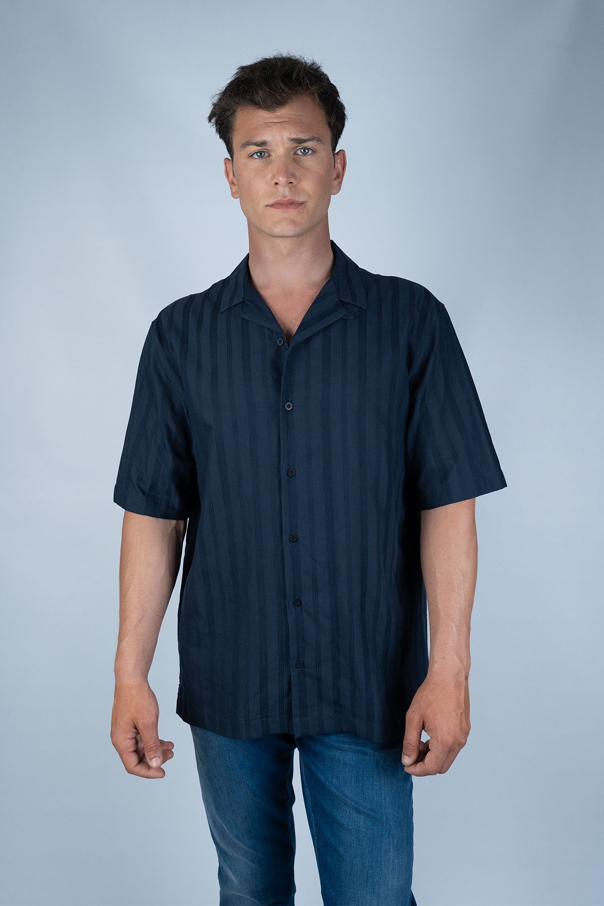 Sunspel Lacivert Pamuk Gömlek