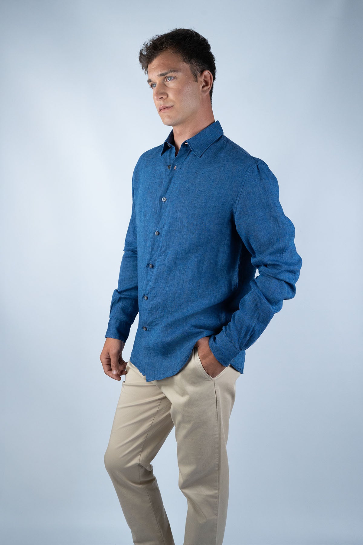 Sunspel Mavi Keten Gömlek